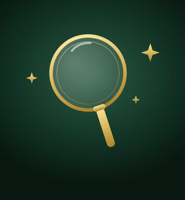 A gold hand mirror on a deep green background.